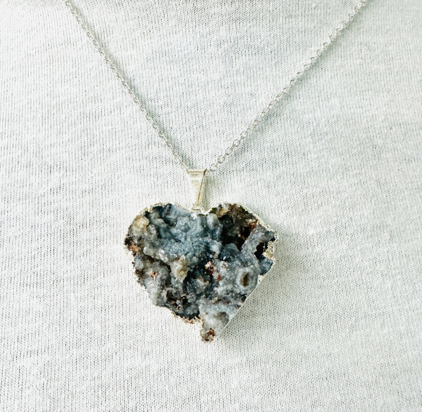 Raw Agate Electroformed Heart Necklace