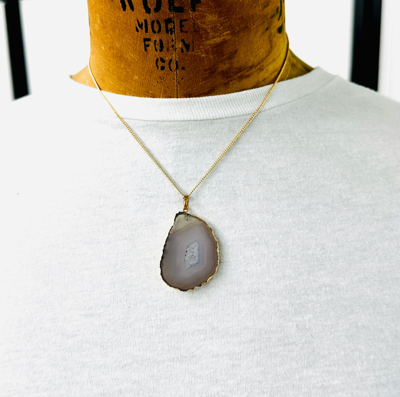 Lavender Electroformed Agate Slice Necklace