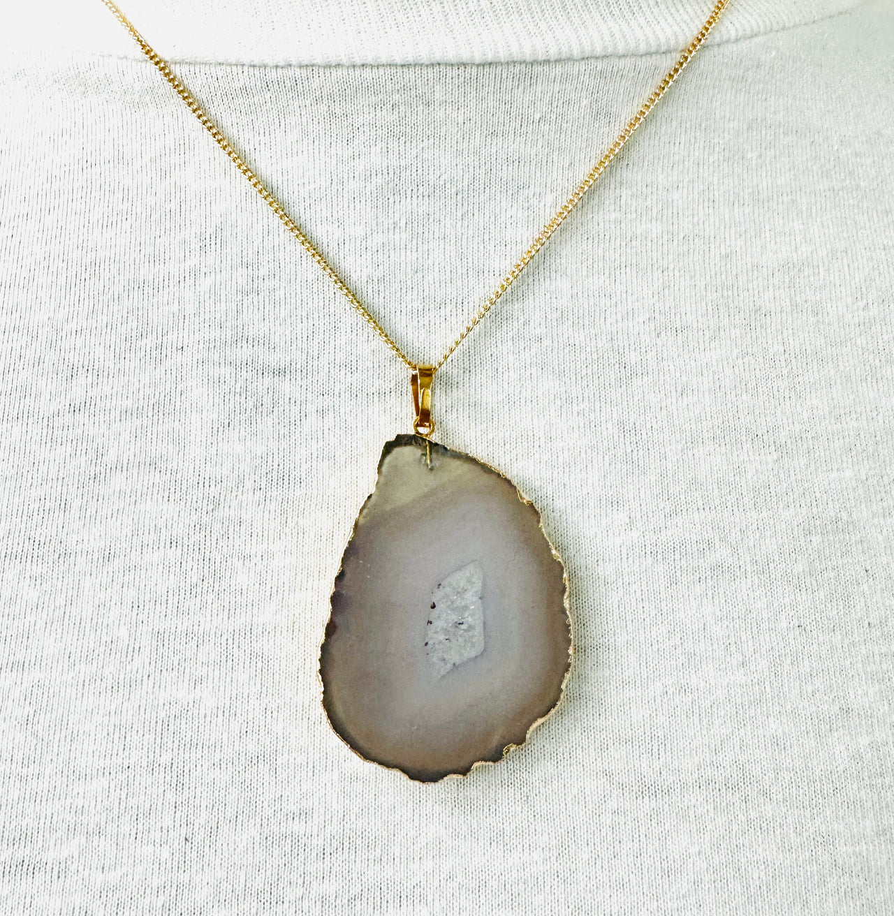 Lavender Electroformed Agate Slice Necklace