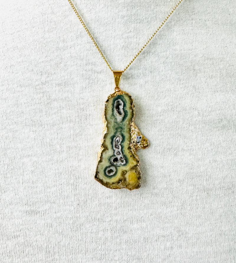 Beautiful Green Agate Slice Electroformed Necklace