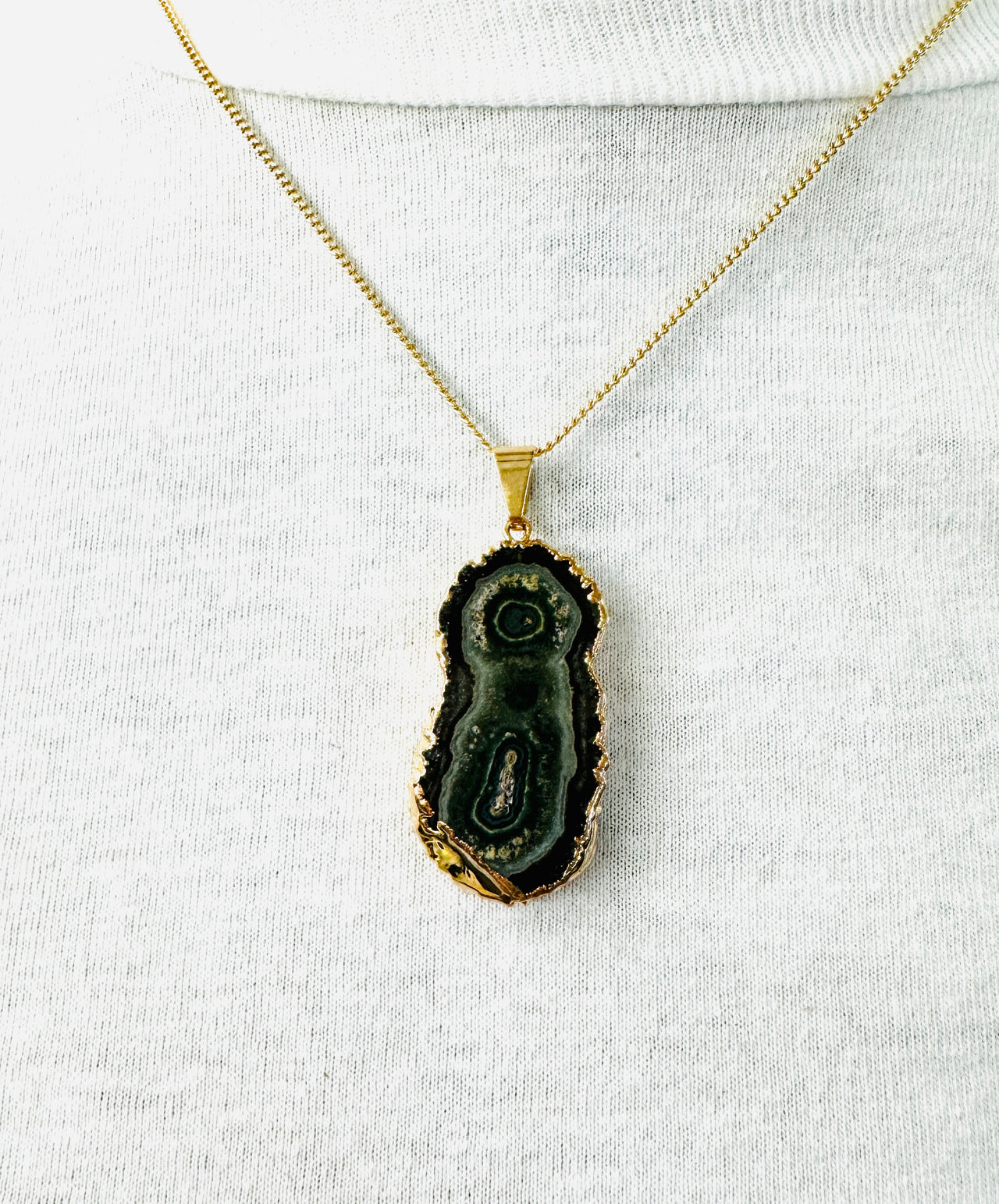 Dark Tone Agate Slice Electroformed Necklace