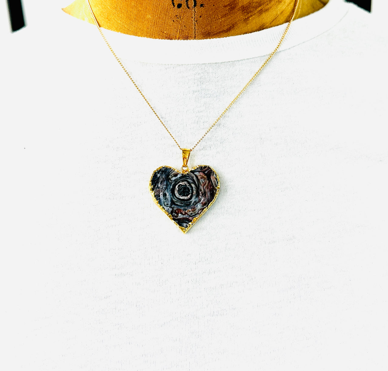 Heart Agate Slice Electroformed Necklace