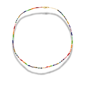 Colorful beaded necklace on a white background