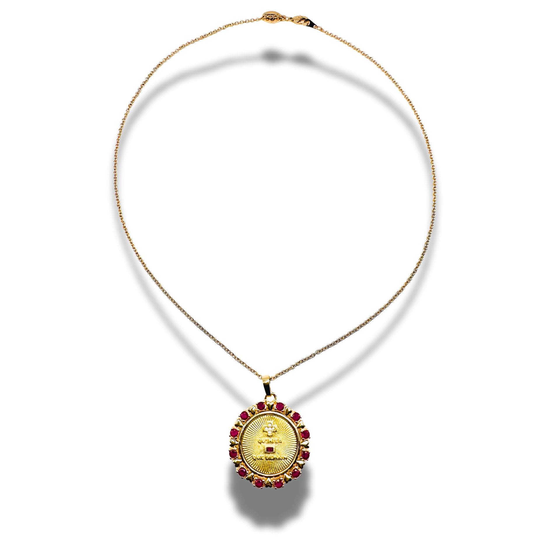 Gold necklace with a pendant on a white background