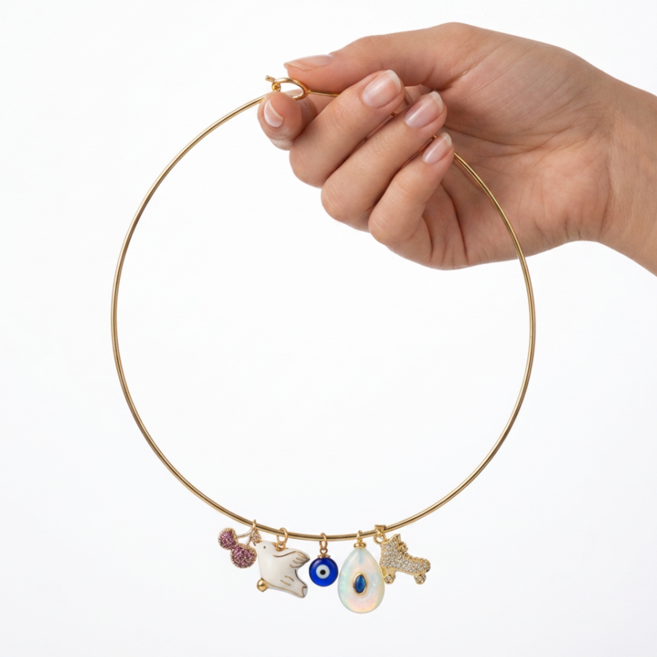 Lucky Flight Charm Collar Necklace | 16" Plated Brass Necklace