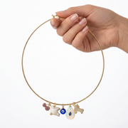 Lucky Flight Charm Collar Necklace | 16" Plated Brass Necklace