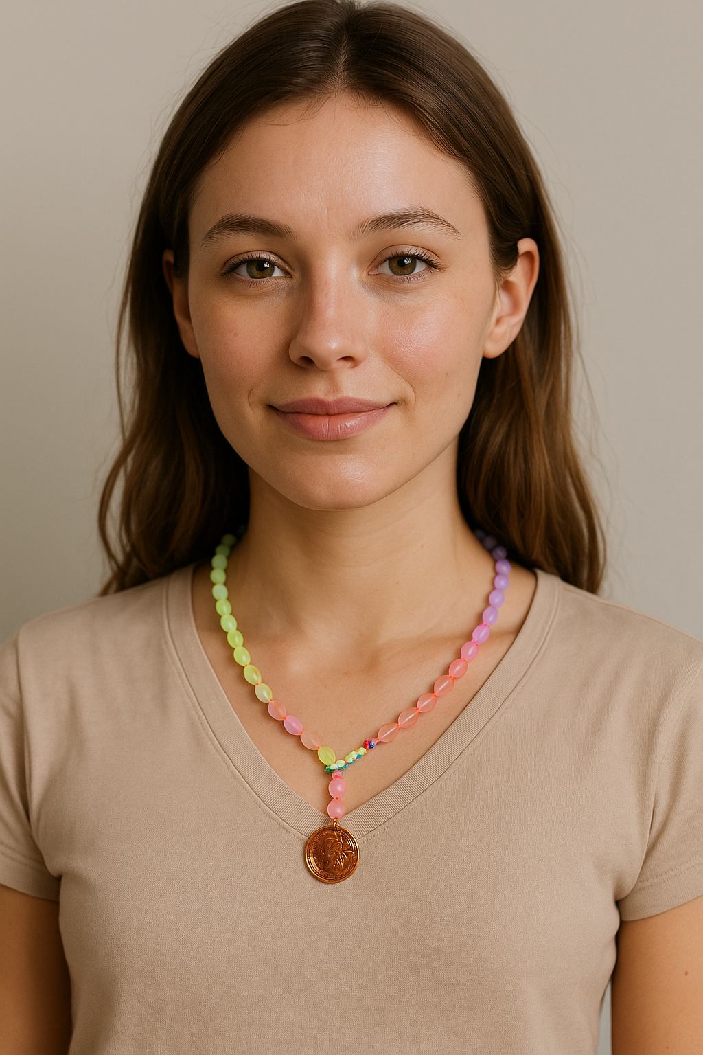 Opalite Hand Knotted Beaded Necklace with Genuine Coins