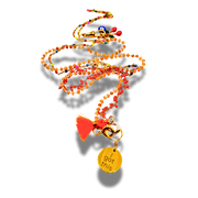 Colorful beaded necklace with heart and 'I got this' charm on a white background