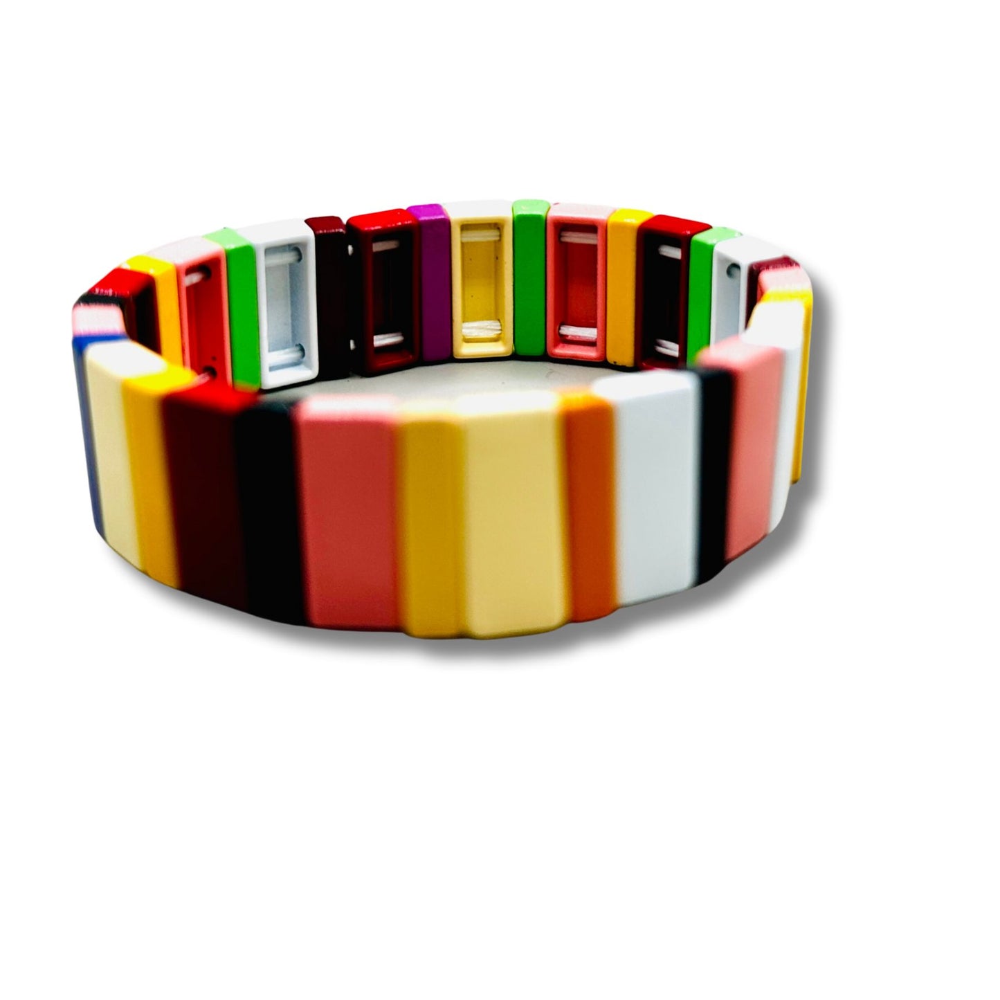 Enamel Bead Stretch Rainbow Bracelet