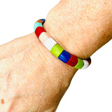 Enamel Rainbow Curved Bead Stretch Bracelet