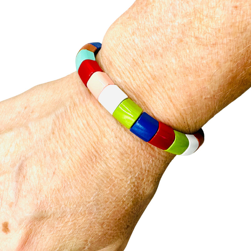 Enamel Rainbow Curved Bead Stretch Bracelet