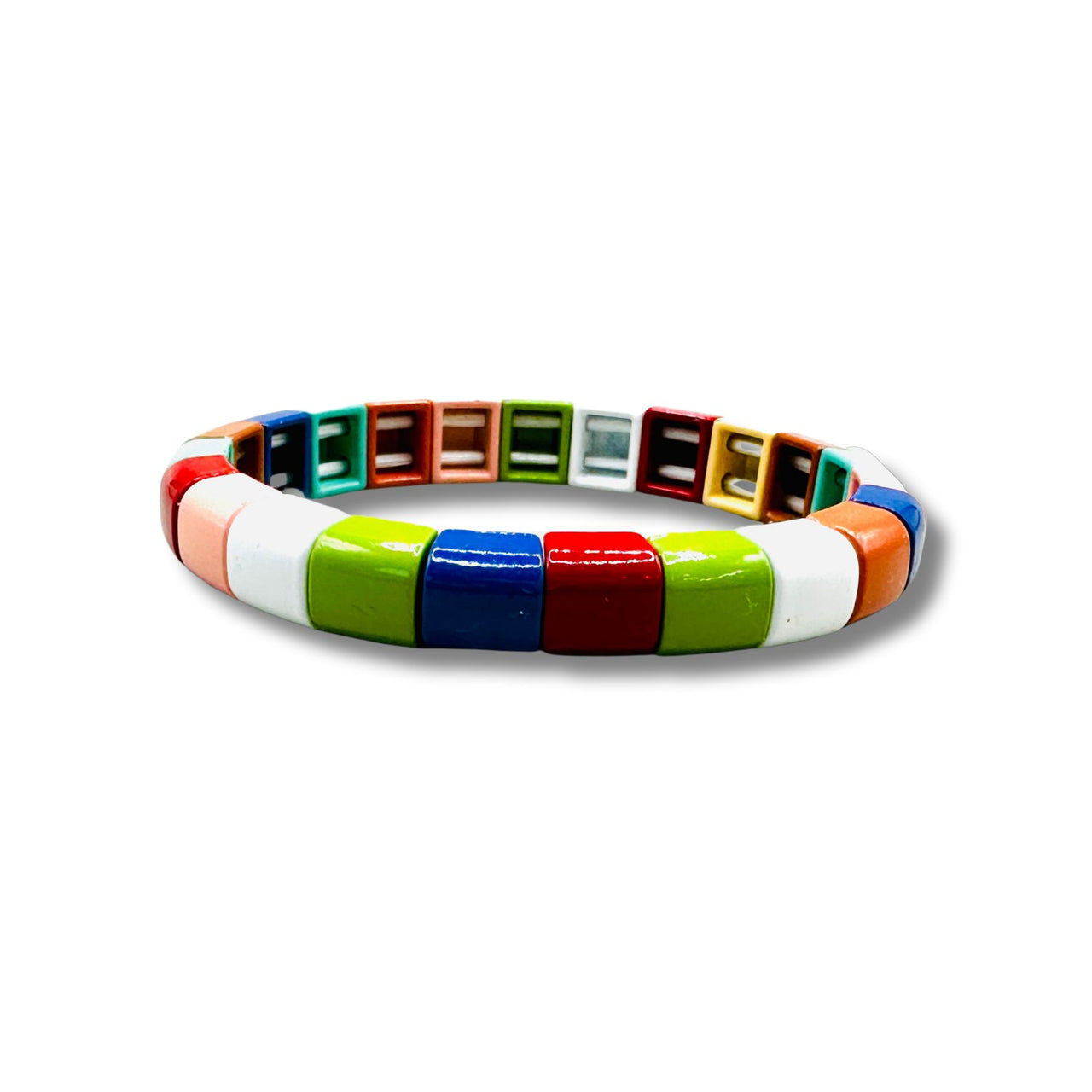 Enamel Rainbow Curved Bead Stretch Bracelet