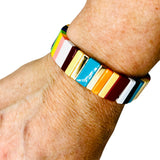Rainbow and Gold Bead Enamel Stretch Bracelet