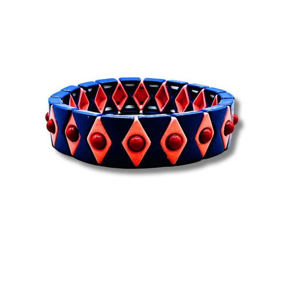 Blue, Pink, Red Diamond Enamel Stretch Bracelet
