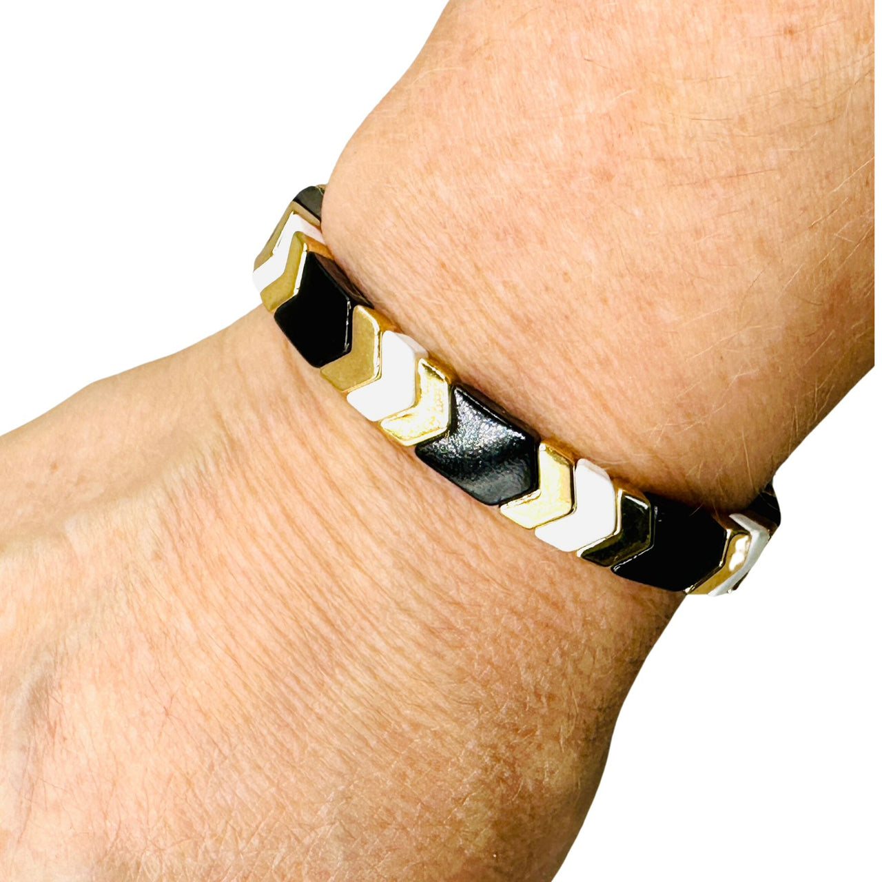 Arrow Black and Gold Enamel Stretch Bracelet