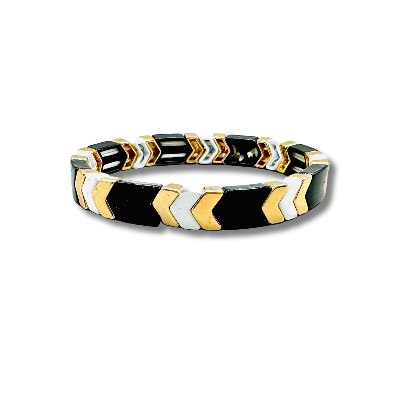 Arrow Black and Gold Enamel Stretch Bracelet