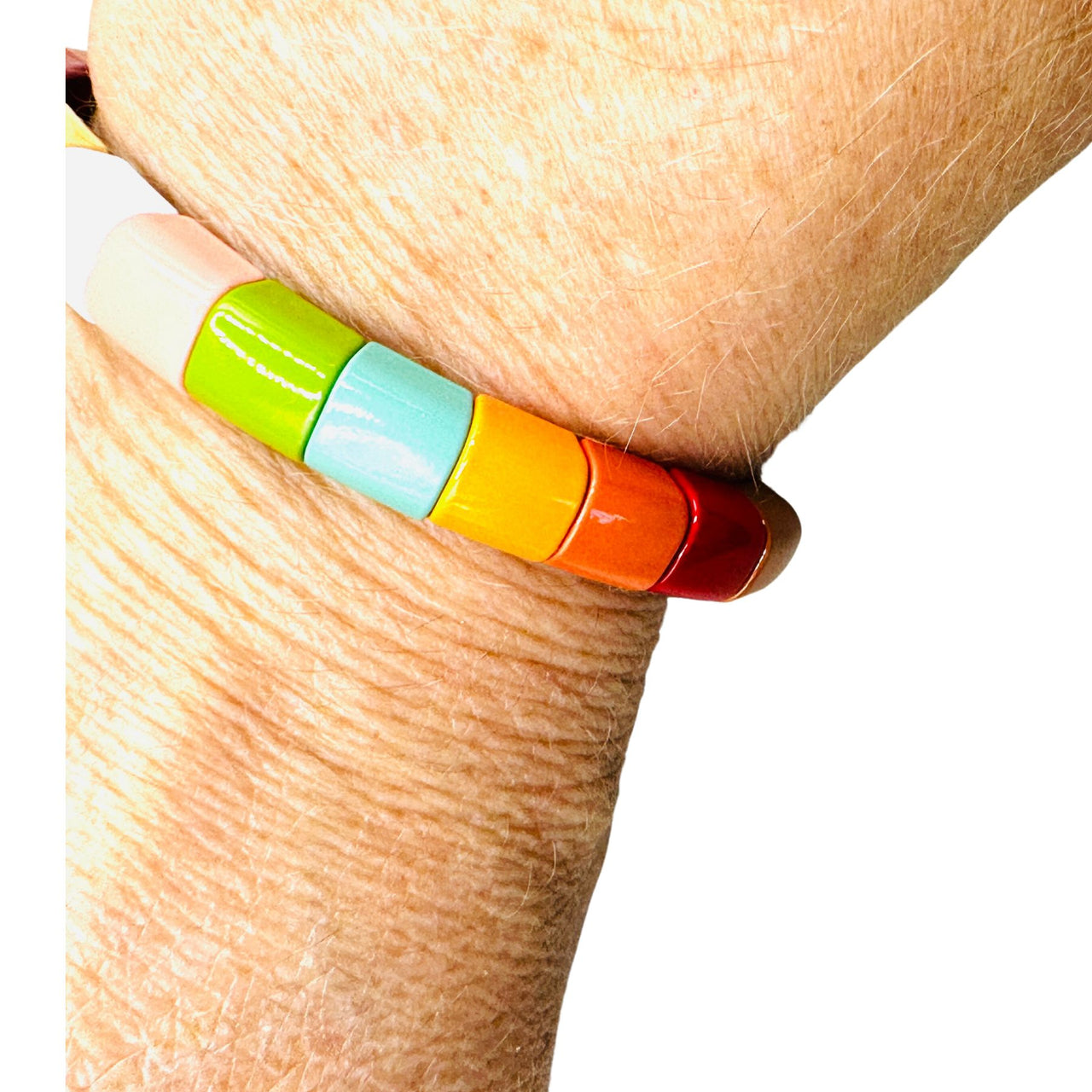 Curved Rainbow Enamel Stretch Bracelet