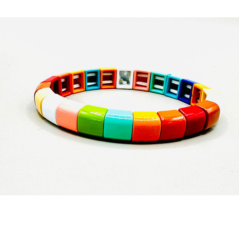 Curved Rainbow Enamel Stretch Bracelet