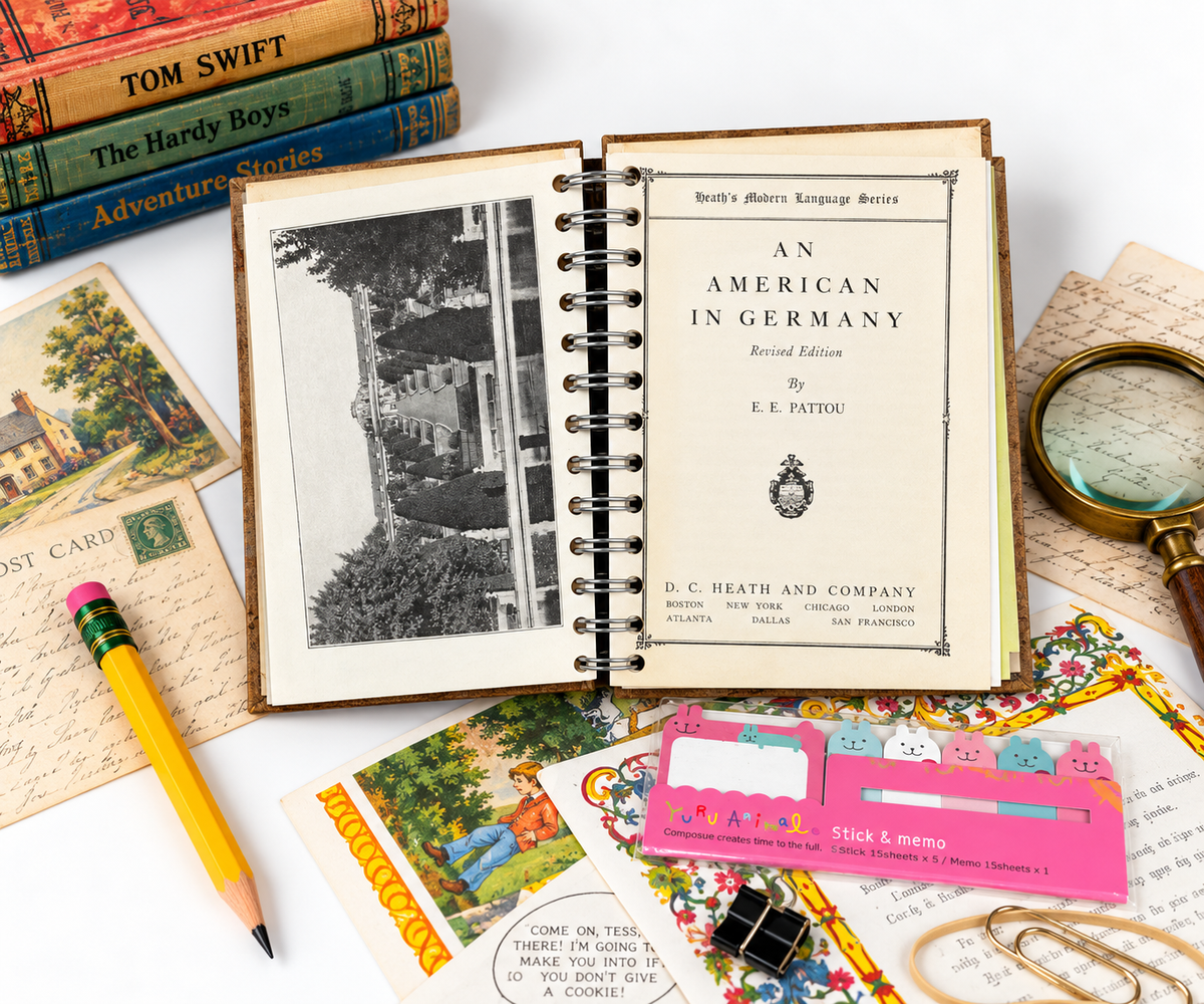 Vintage “An American in Germany” Upcycled Book Journal | One-of-a-Kind Handmade Spiral Notebook with Original Pages & Pockets