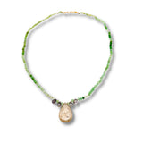 Hand Knotted Chrysoprase and Iollite Moon Crystal Quartz Necklace
