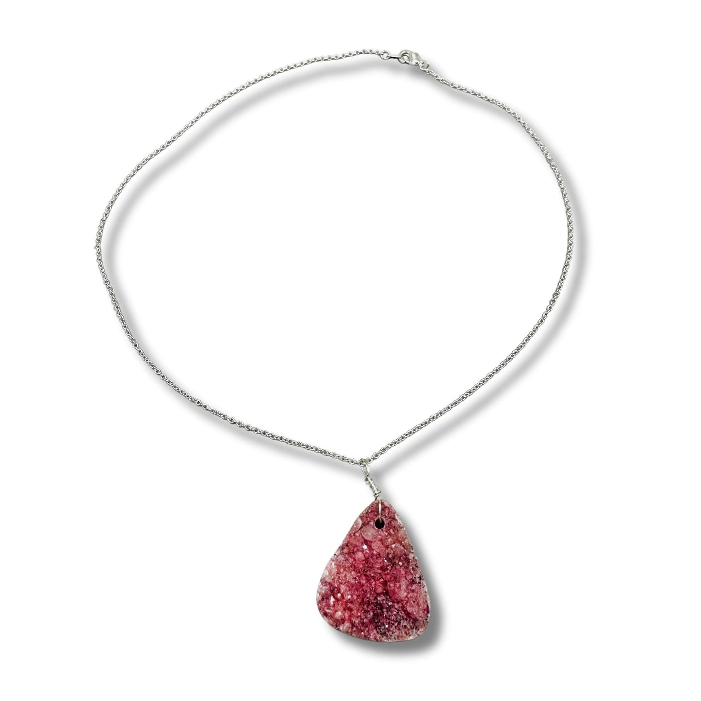 Pink Geode Triangle Pendant Necklace