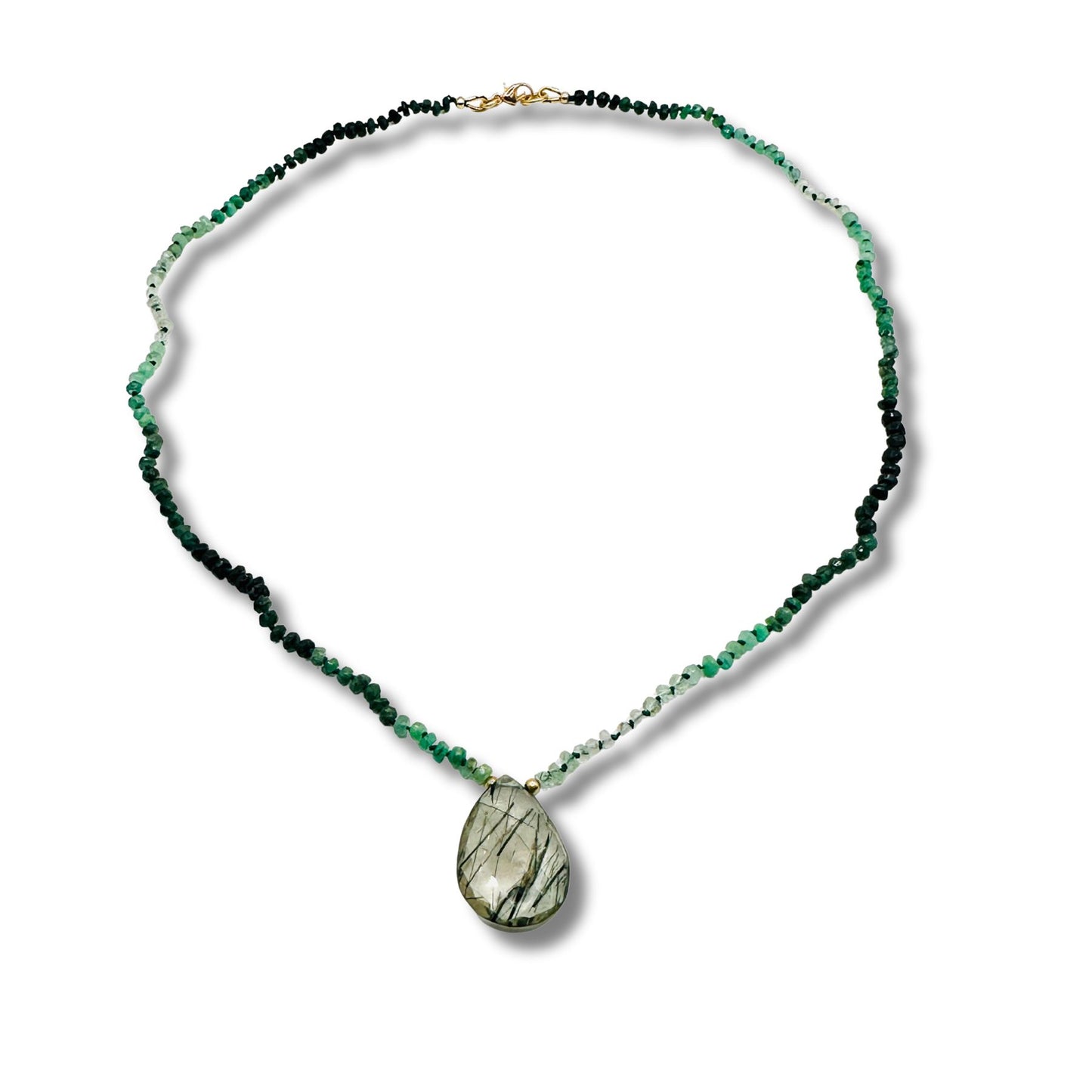 Hand Knotted  Emerald Moon Crystal Quartz Necklace