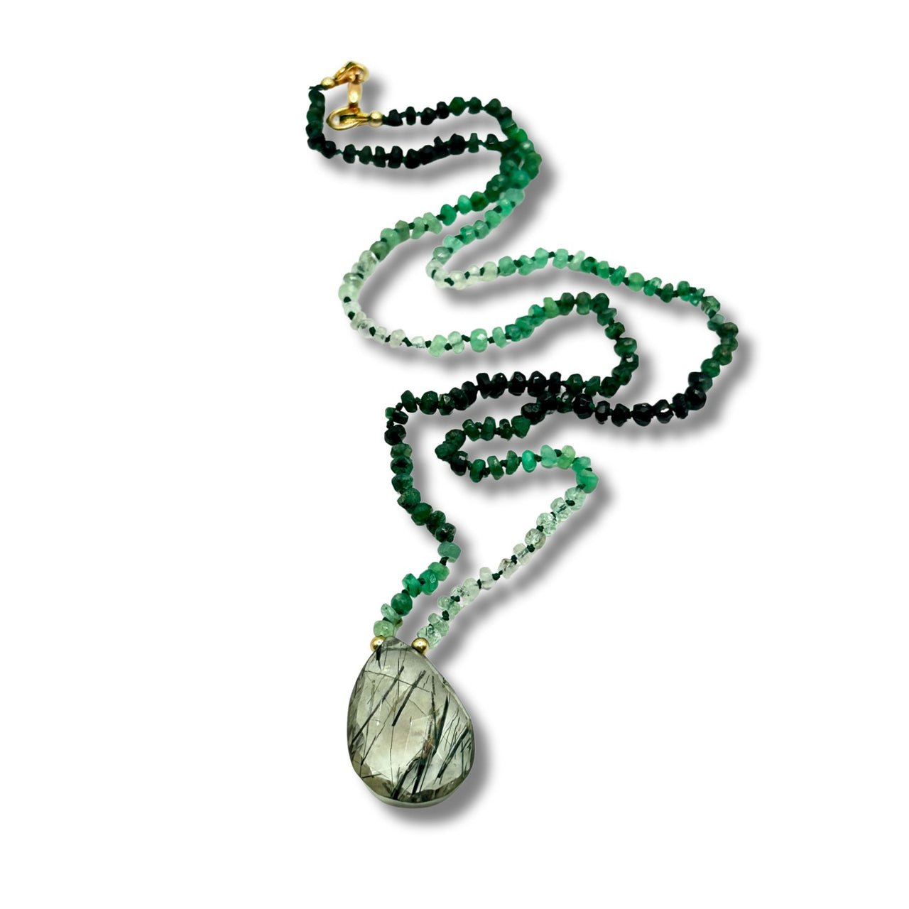 Hand Knotted  Emerald Moon Crystal Quartz Necklace