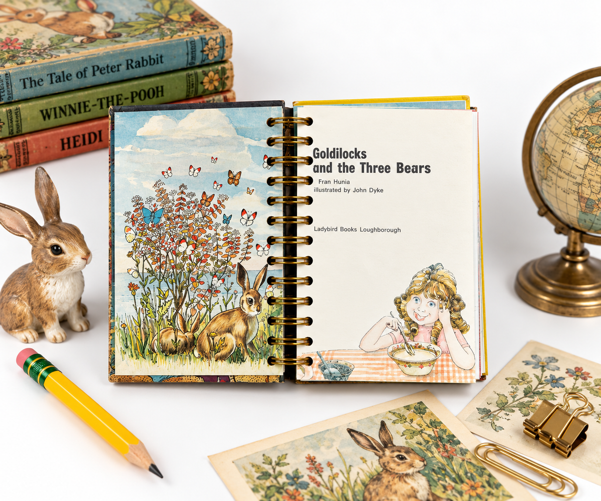Vintage Goldilocks & the Three Bears Upcycled Journal | One of a Kind Handmade Storybook Notebook