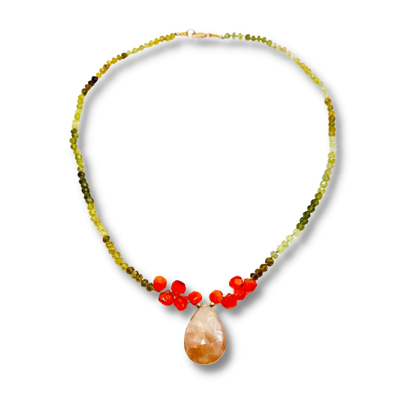 Hand Knotted  Hessonite and Carnelian Moon Crystal Quartz Necklace