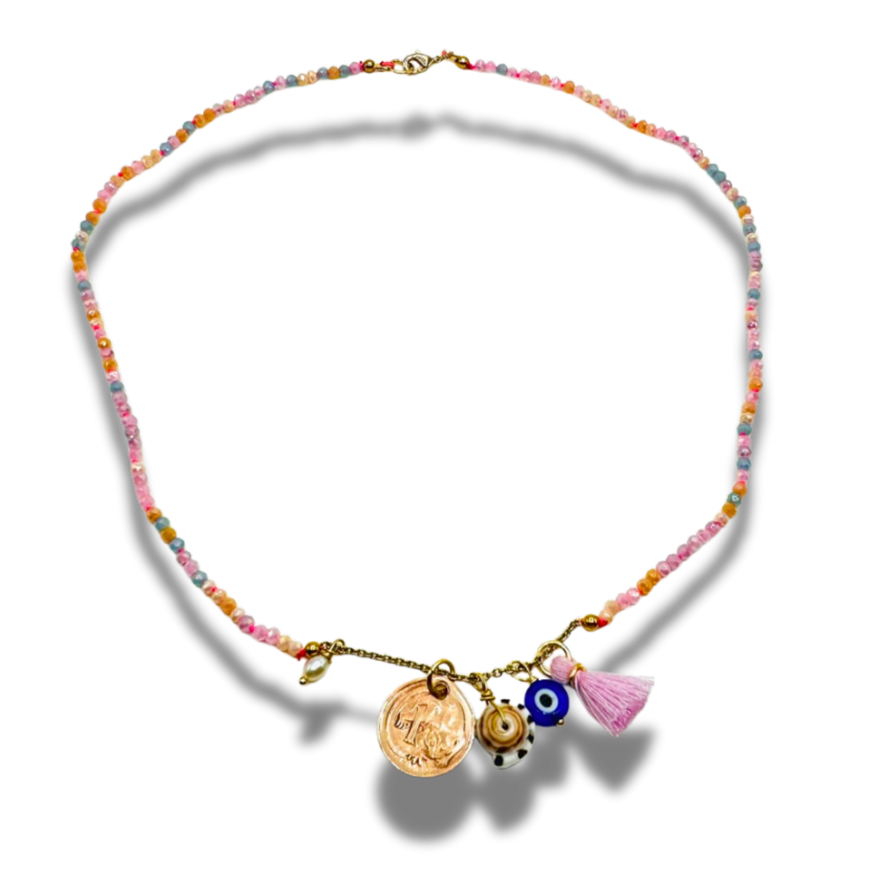 Pastel Perfection Hand Knotted Green Glass Bead Necklace with Coin
