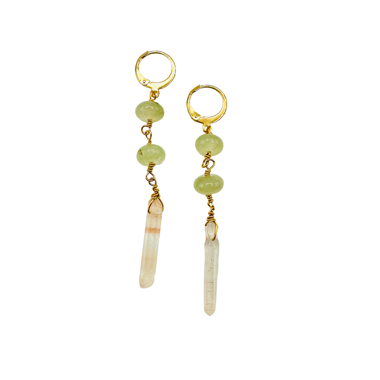 Prehnite Crystal Beaded Drop Earrings