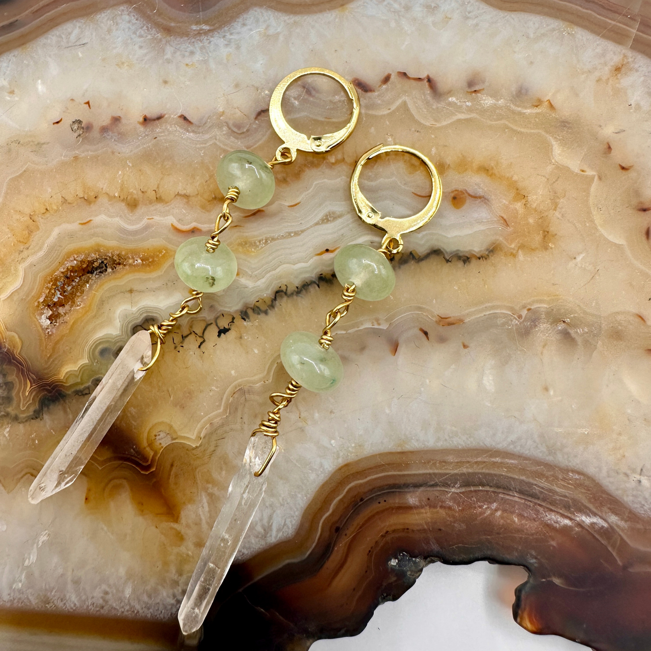 Prehnite Crystal Beaded Drop Earrings