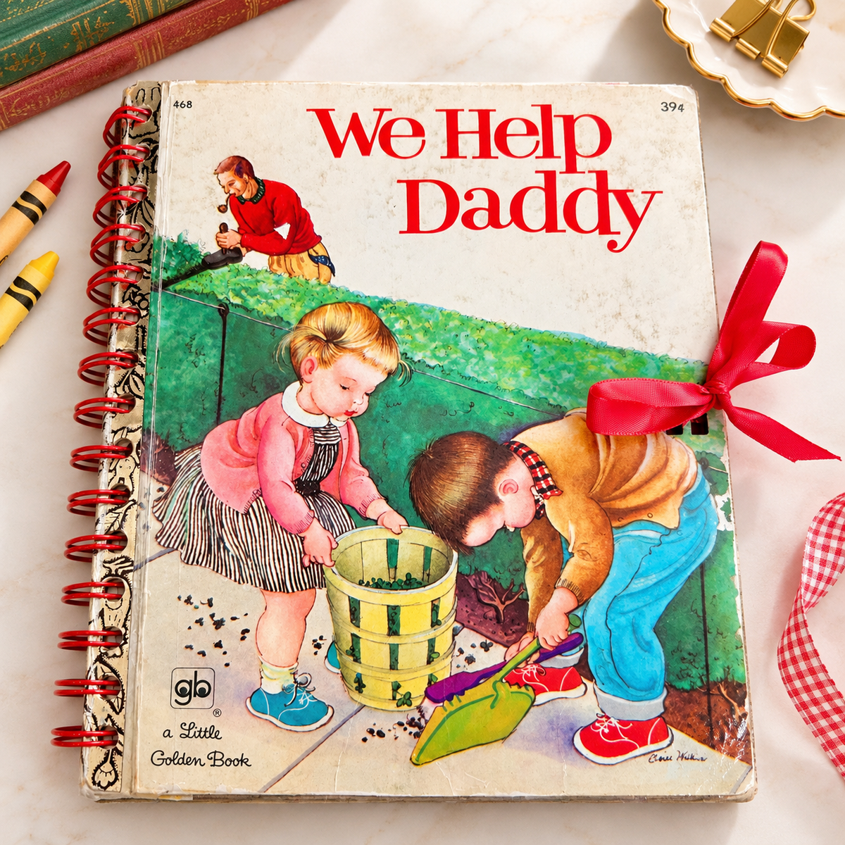 We Help Daddy Vintage Little Golden Book Journal | Handmade