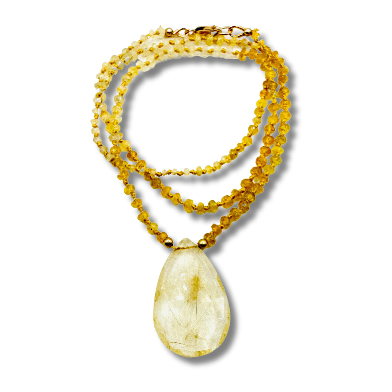 Hand Knotted Yellow Ombre Sapphire Full Moon Crystal Quartz Necklace