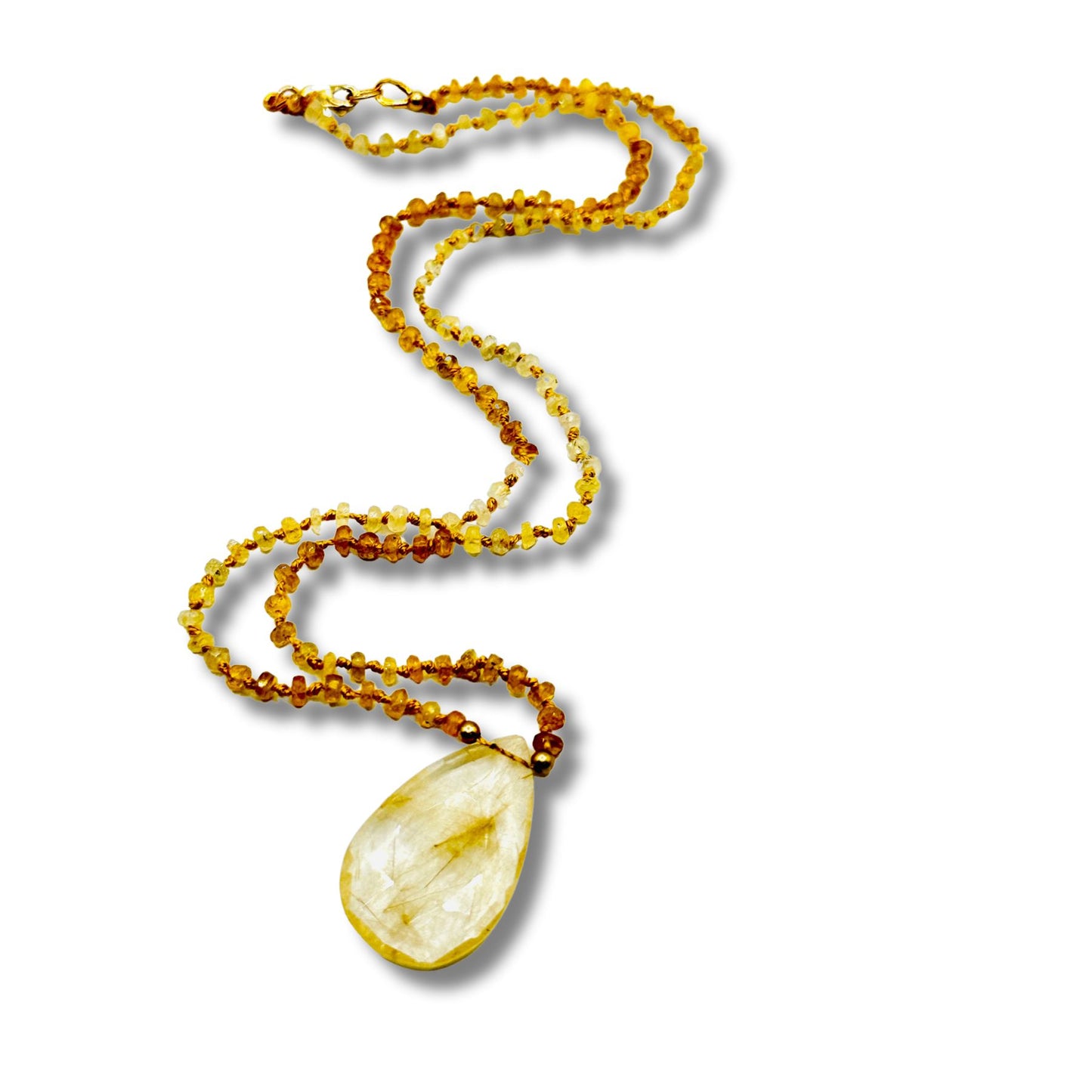 Hand Knotted Yellow Ombre Sapphire Full Moon Crystal Quartz Necklace
