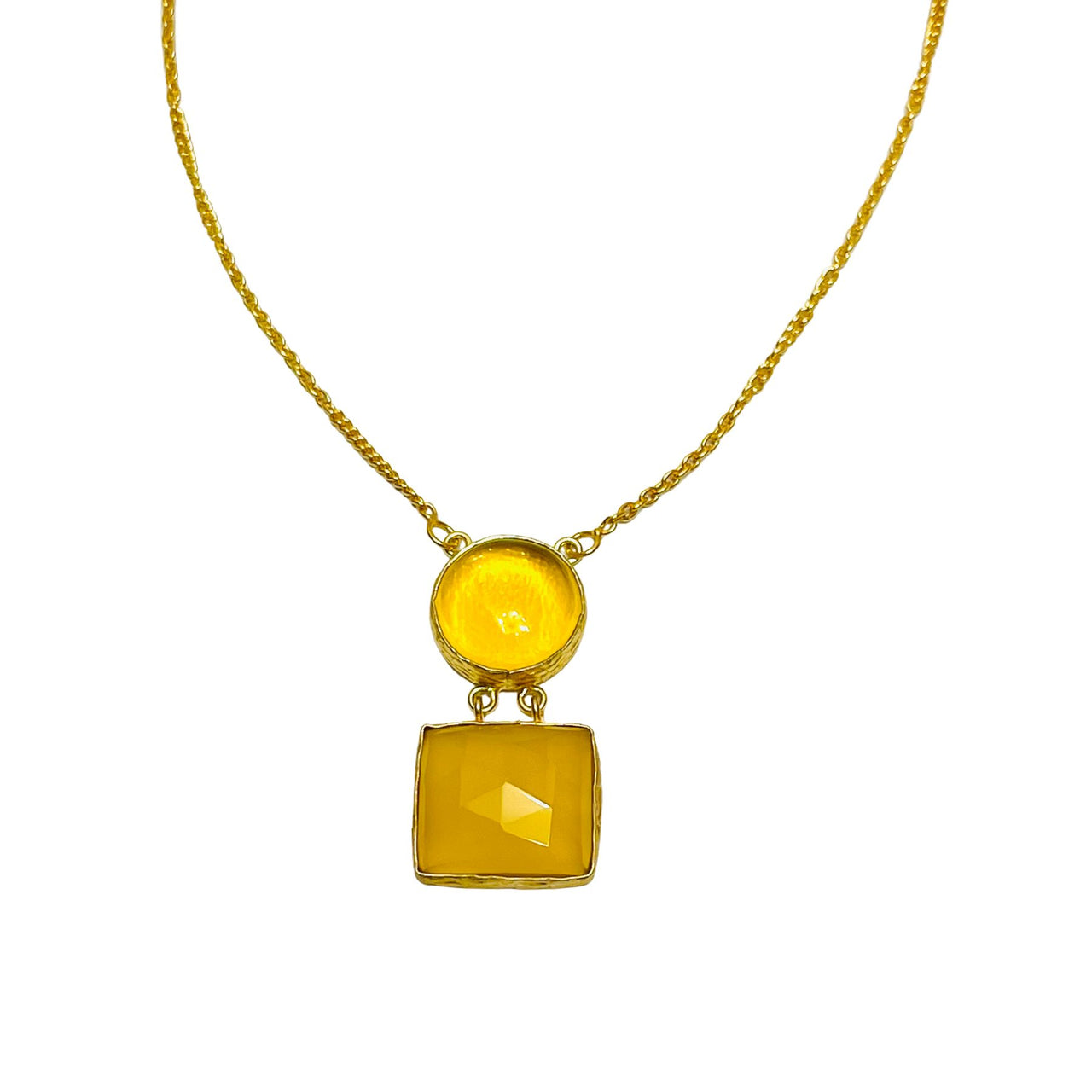 Yellow Honey Jade and Glass Necklace