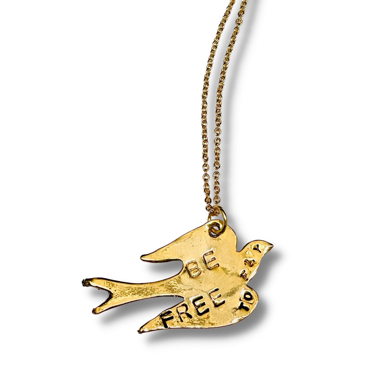 Be Free To Fly Hand Stamped Bird Pendant Necklace