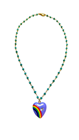 Rainbow Heart with Green Onyx Chain Necklace