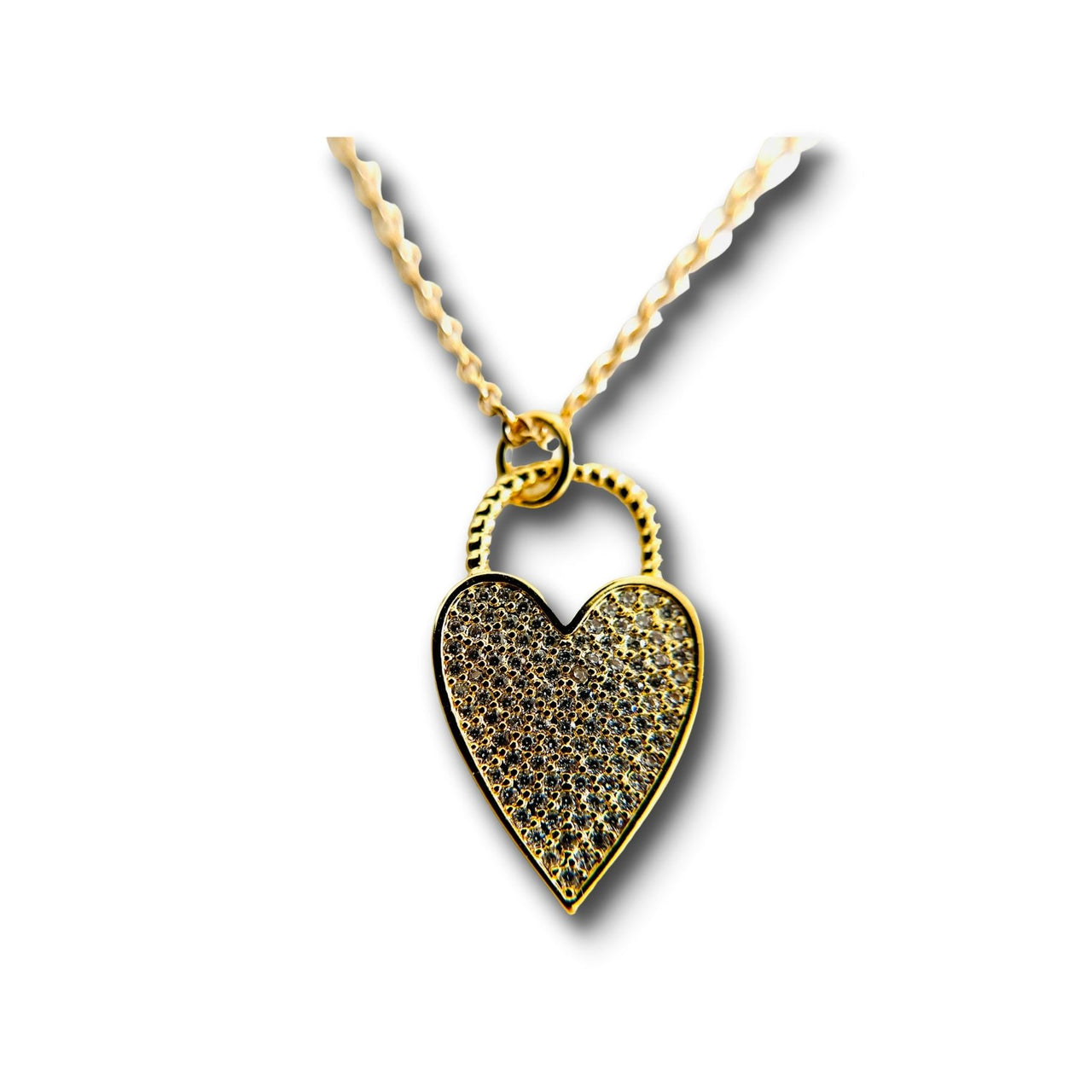 Heart Micro Pave Diamond Cubic Zirconia Stone Lock Necklace