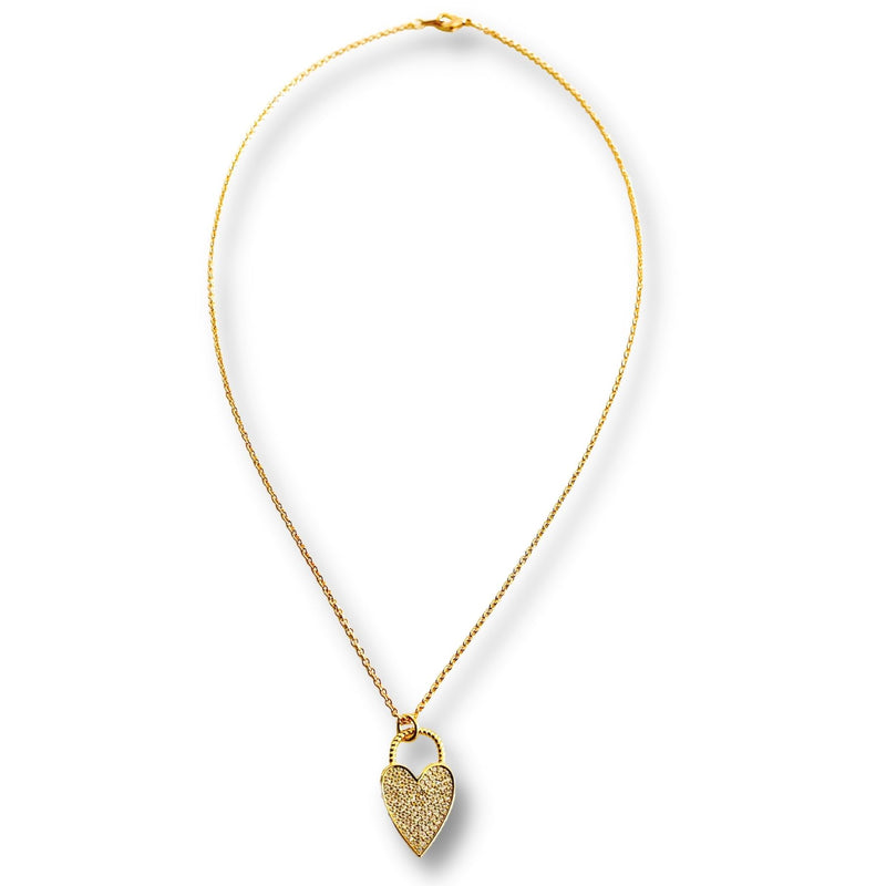 Heart Micro Pave Diamond Cubic Zirconia Stone Lock Necklace