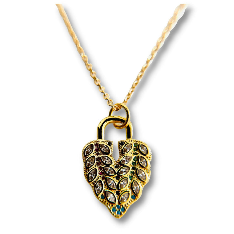 Heart Diamond Cubic Zirconia Stone Lock Necklace