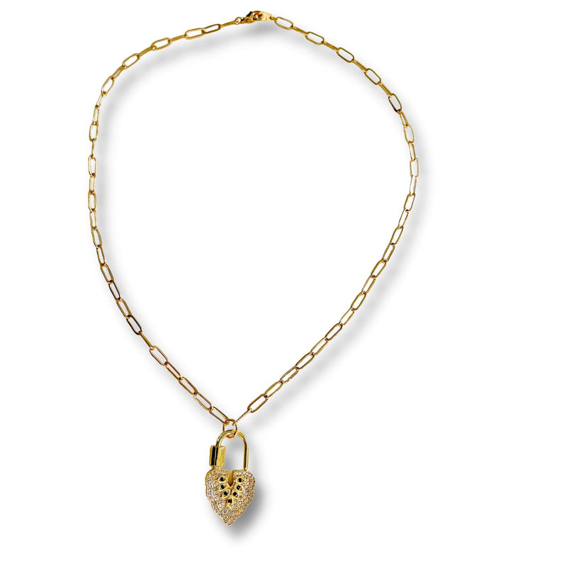Cubic Zirconia Diamond Strength, Love and Health Lock Necklace