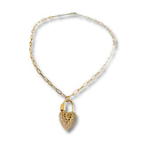 Cubic Zirconia Diamond Strength, Love and Health Lock Necklace