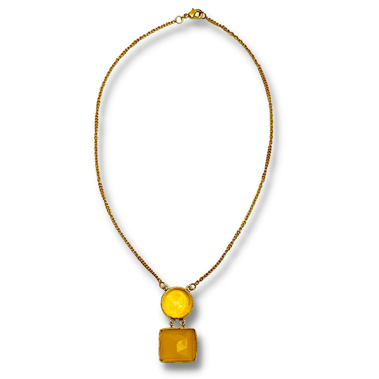 Yellow Honey Jade and Glass Necklace