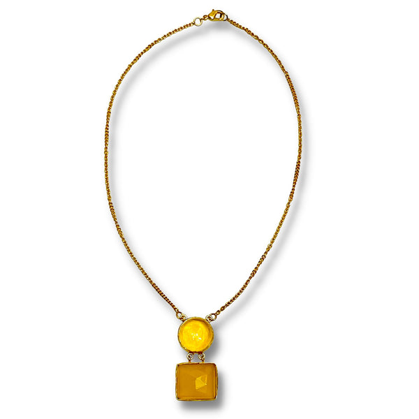 Yellow Honey Jade and Glass Necklace