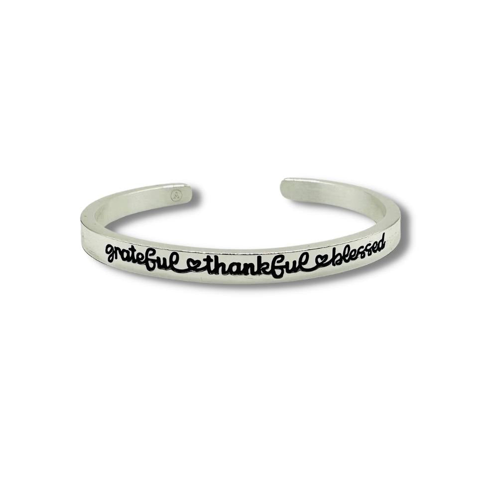 Silver Grateful Thankful Blessed Bracelet