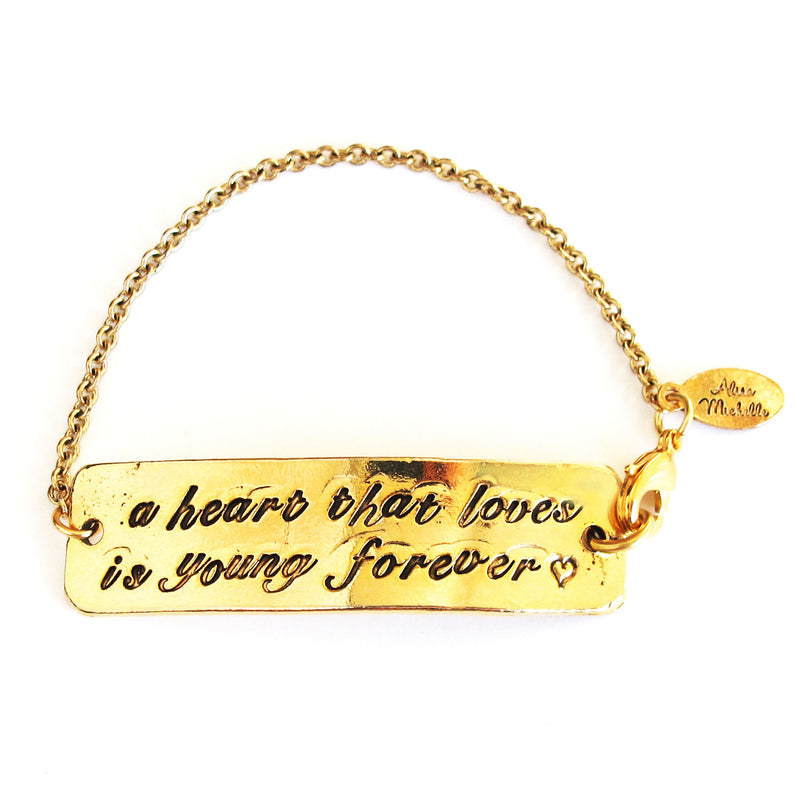 A Heart That Loves is Young Forever  Hand Stamped Chain Bracelet