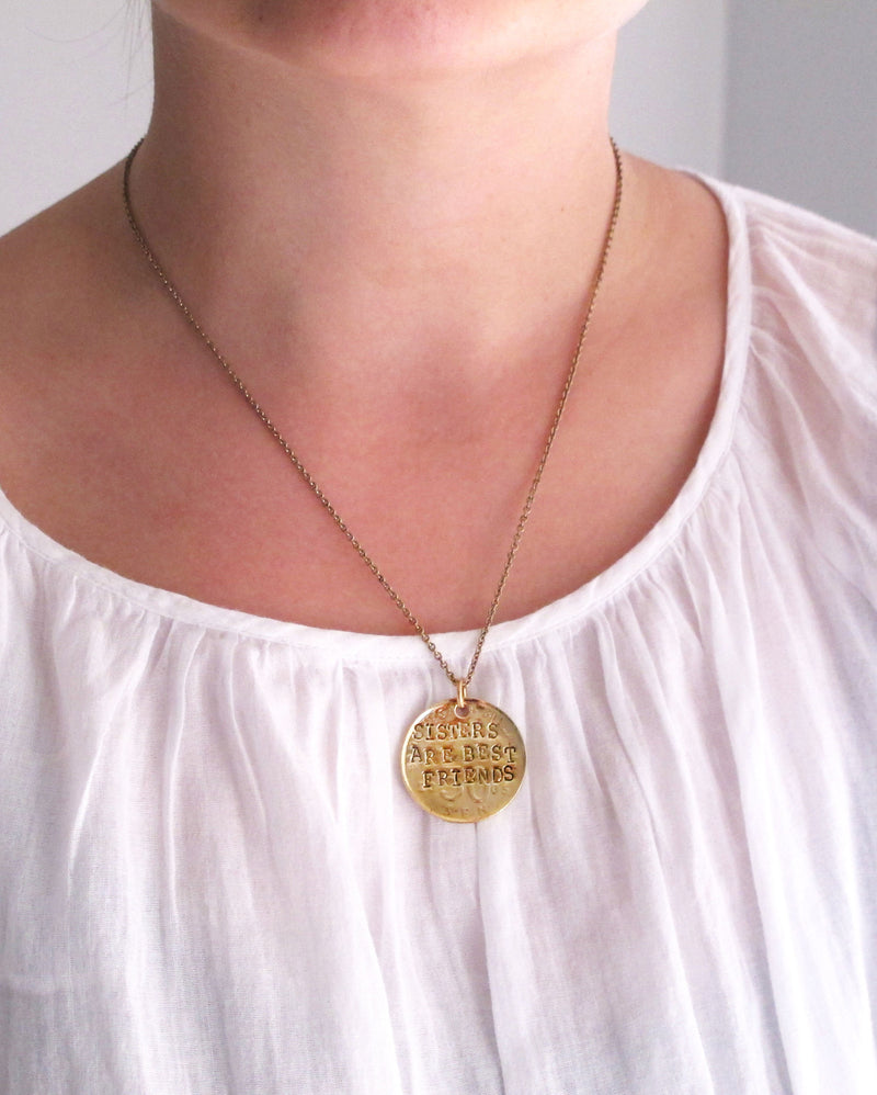 Sisters are Best Friends Hand Stamped Necklace