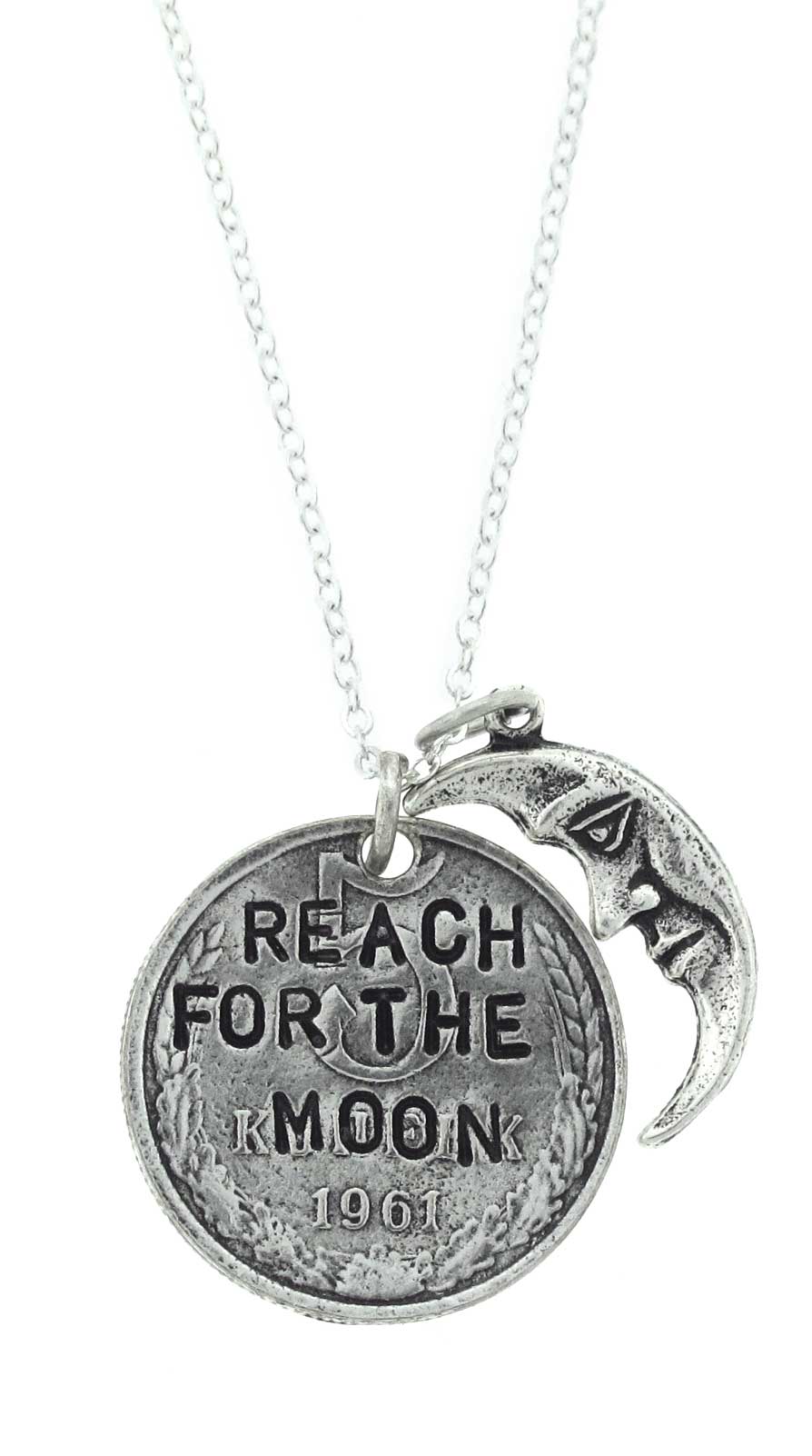 Reach for the Moon Stamped Coin Necklace with Moon Charm