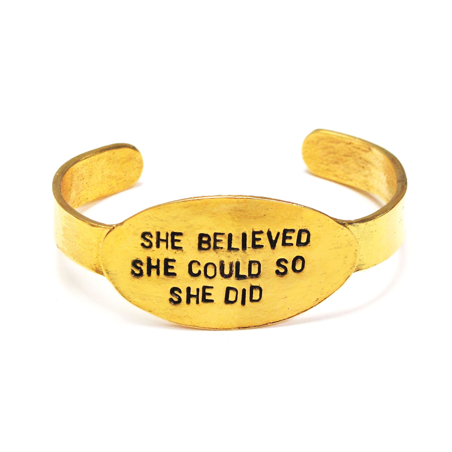 She Believed She Could So She Did Round Disc Hand Stamped Cuff